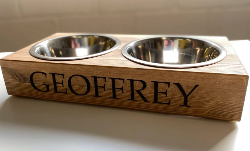 Our Little Red Barn | Large Personalised Pine Dog Bowl Feeder