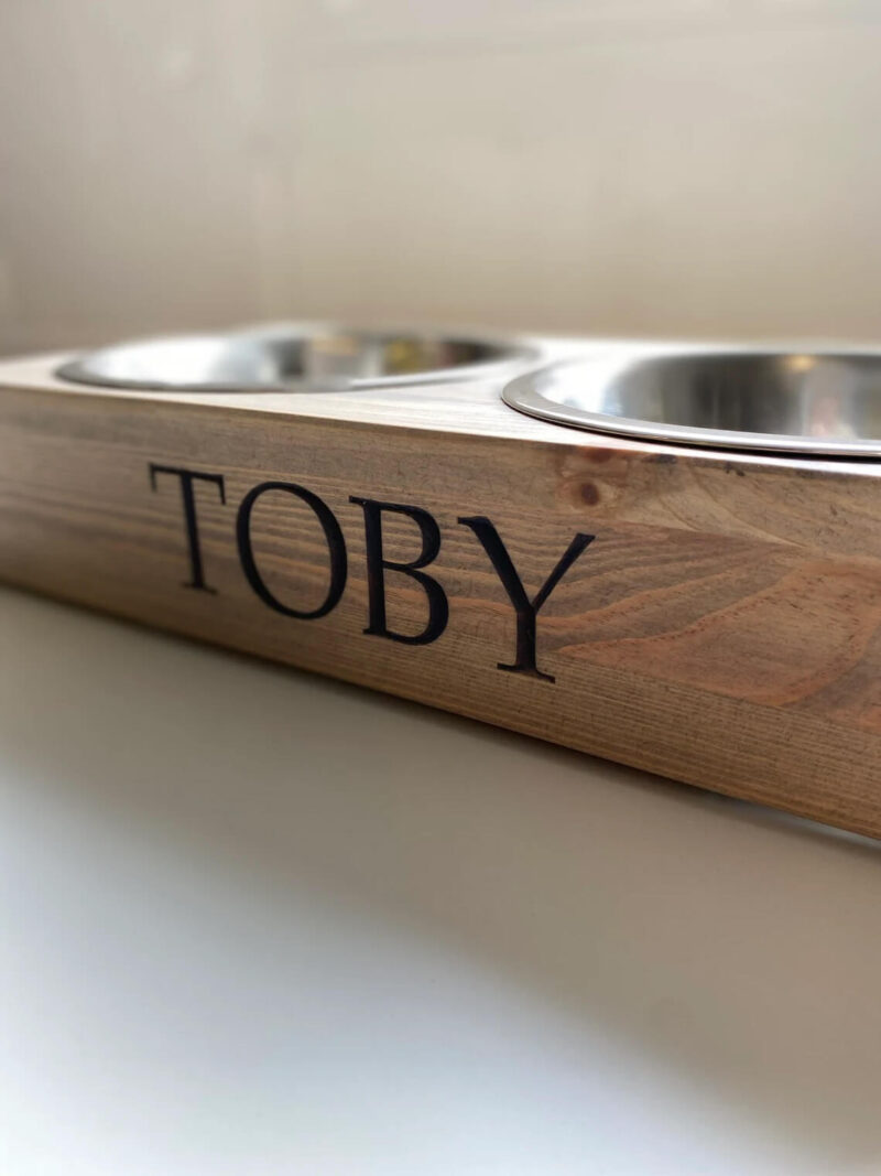 Our Little Red Barn | Large Personalised Pine Dog Bowl Feeder