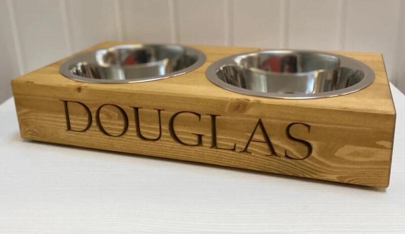 Our Little Red Barn | Large Personalised Pine Dog Bowl Feeder