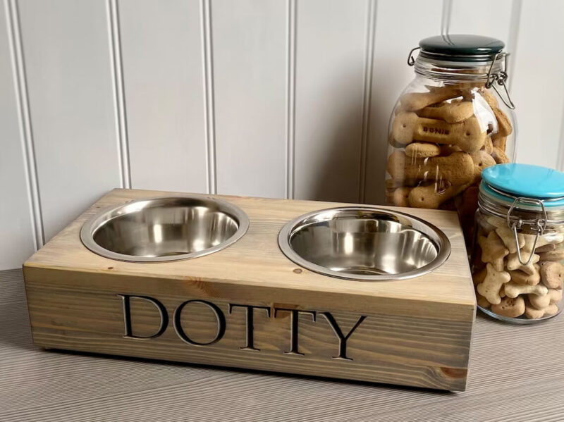 Our Little Red Barn | Personalised Pine Dog Bowl Standard Feeder