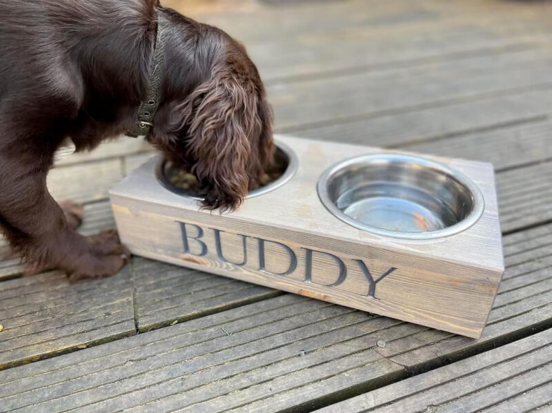 Our Little Red Barn | Personalised Pine Dog Bowl Standard Feeder