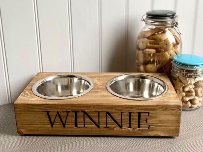 Our Little Red Barn | Personalised Pine Dog Bowl Standard Feeder