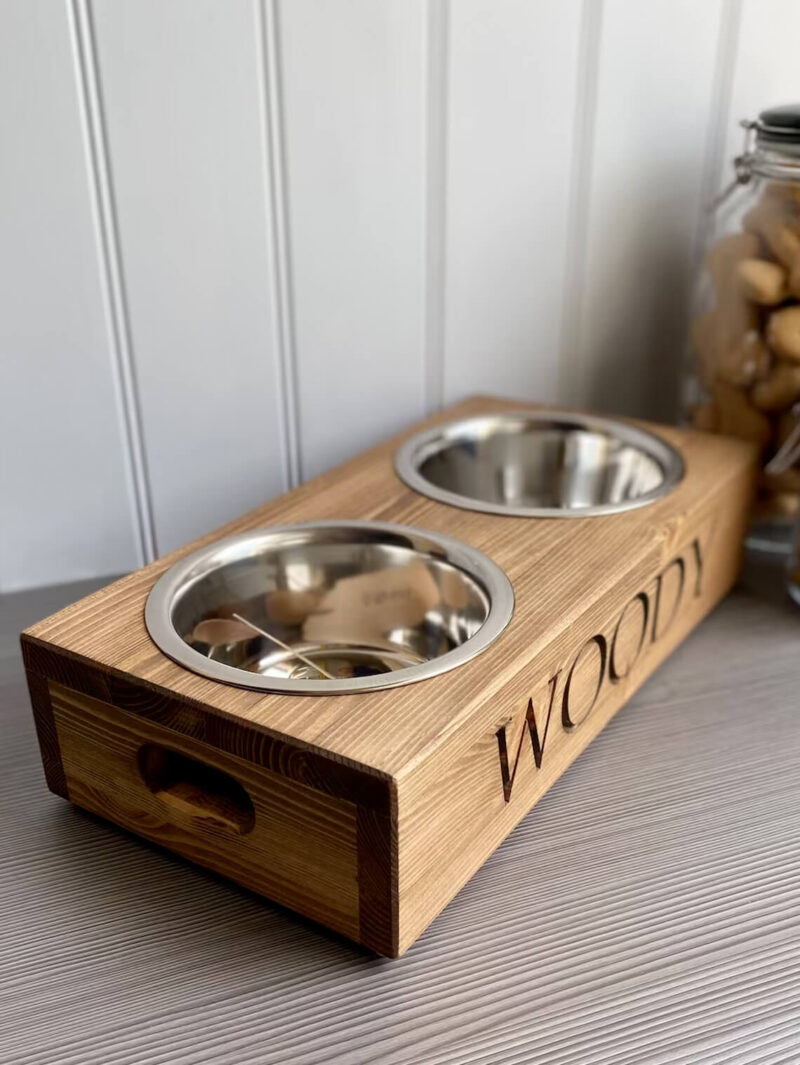 Our Little Red Barn | Personalised Pine Dog Bowl Standard Feeder