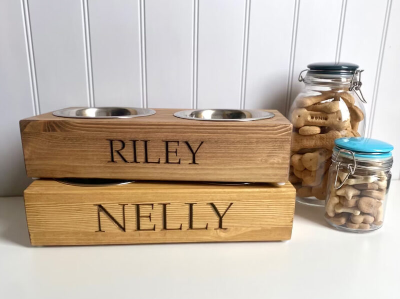 Our Little Red Barn | Personalised Pine Dog Bowl Standard Feeder