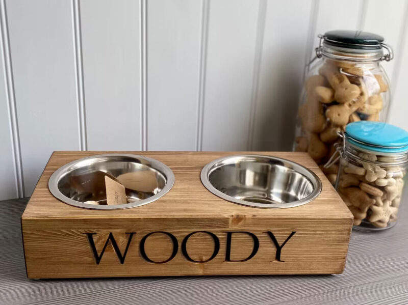 Our Little Red Barn | Personalised Pine Dog Bowl Standard Feeder