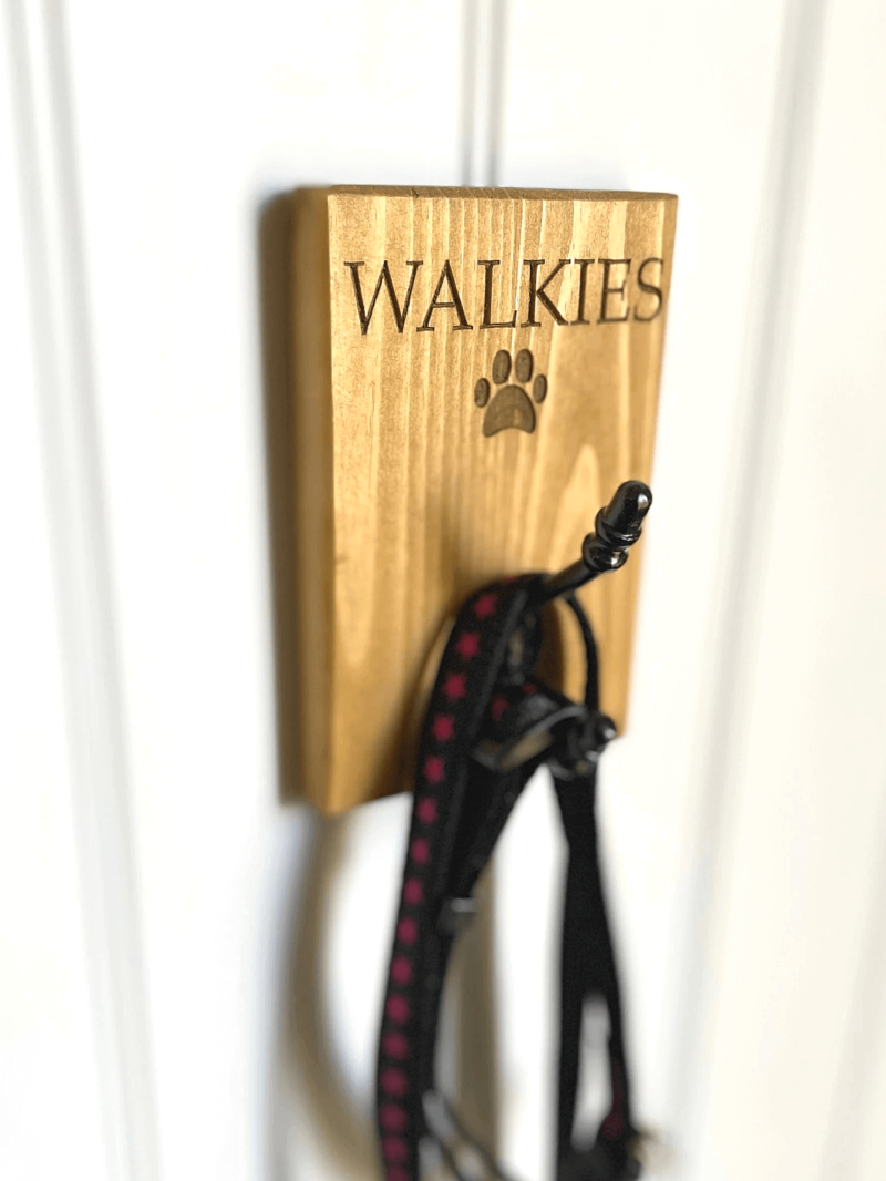 Engraved Pine 'WALKIES' Dog Lead Hook