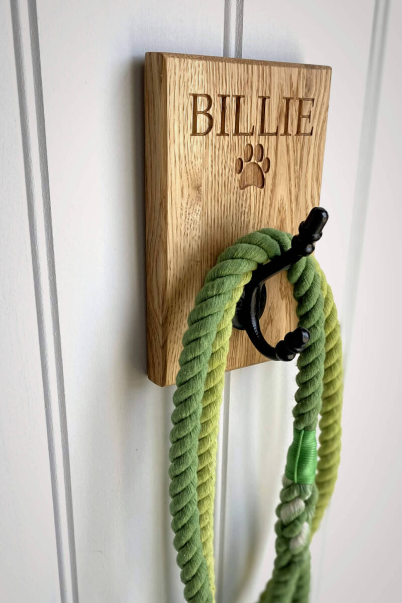 Engraved Solid Oak Dog Lead Hook - Image 5