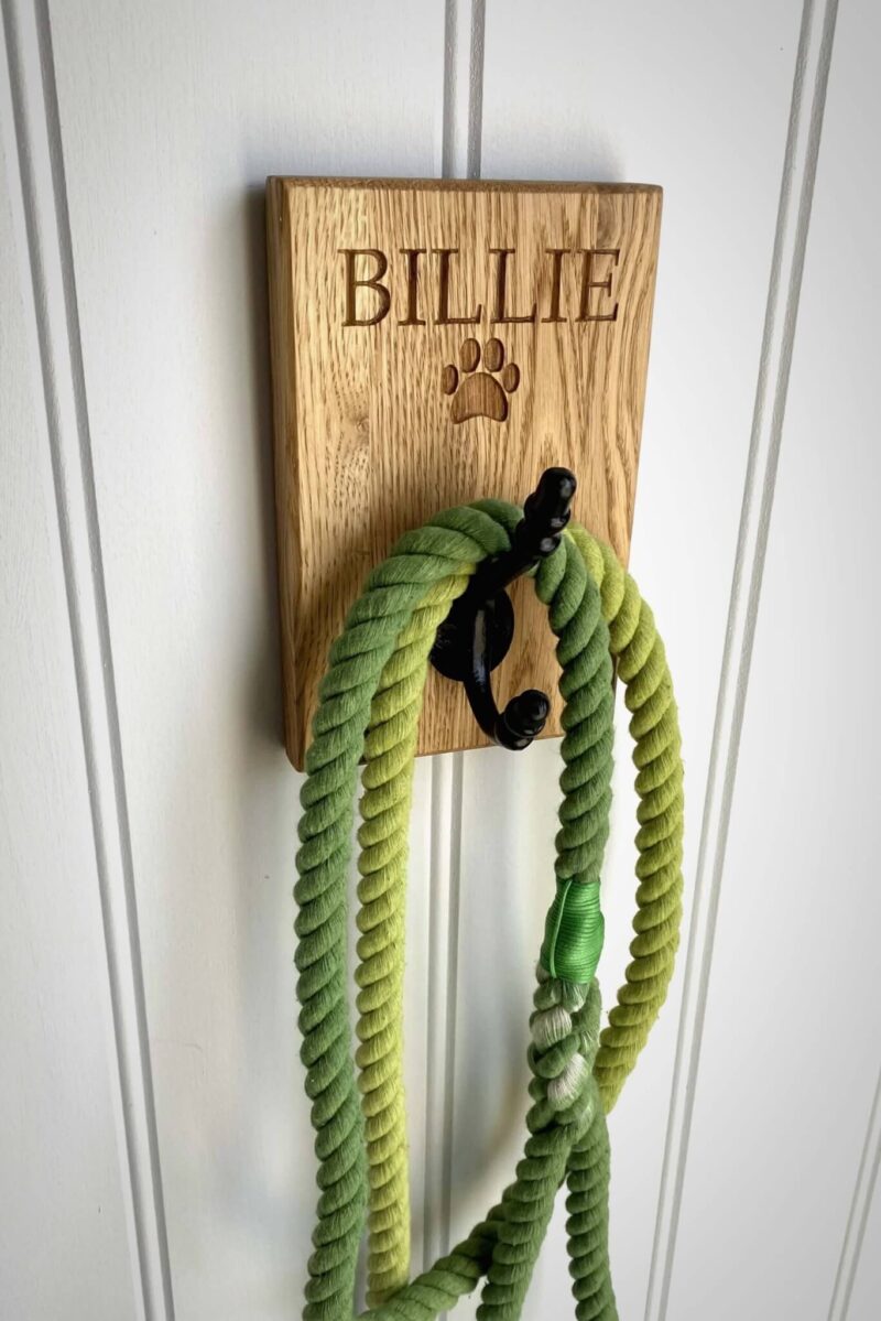 Engraved Solid Oak Dog Lead Hook