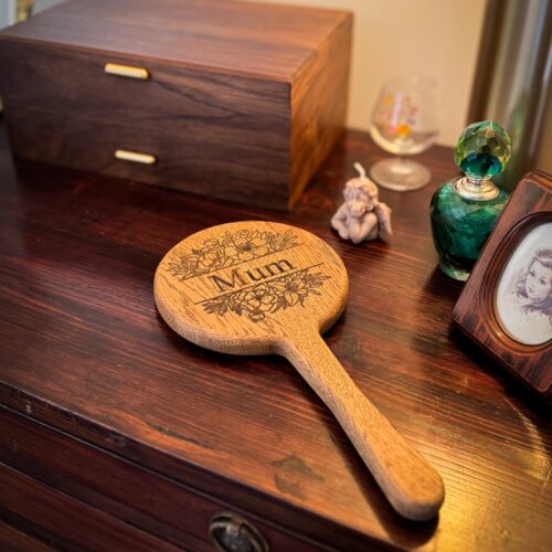 Solid Oak Personalised Hand Held Mirror