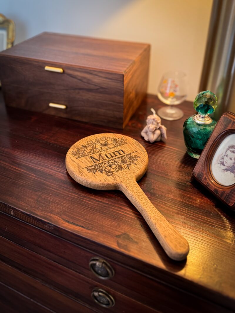 Solid Oak Personalised Hand Held Mirror