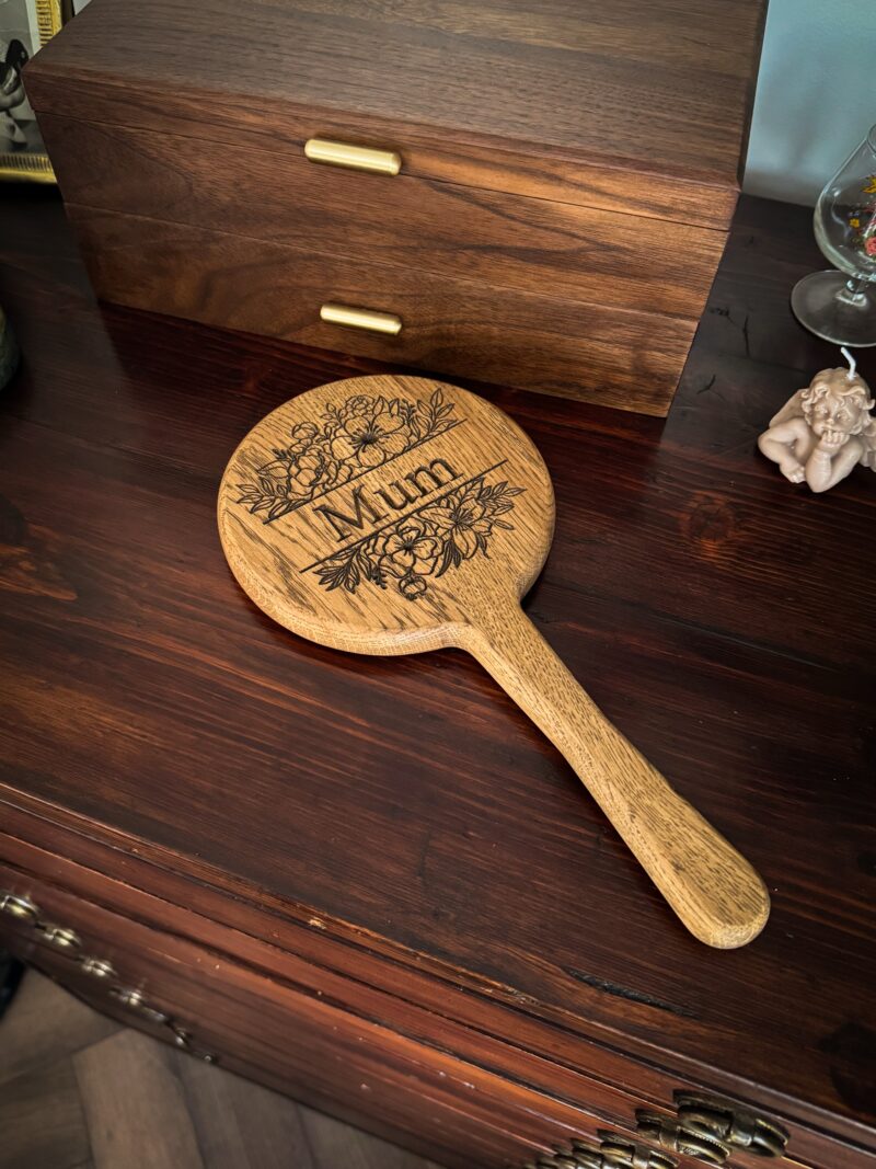Solid Oak Personalised Hand Held Mirror - Image 7