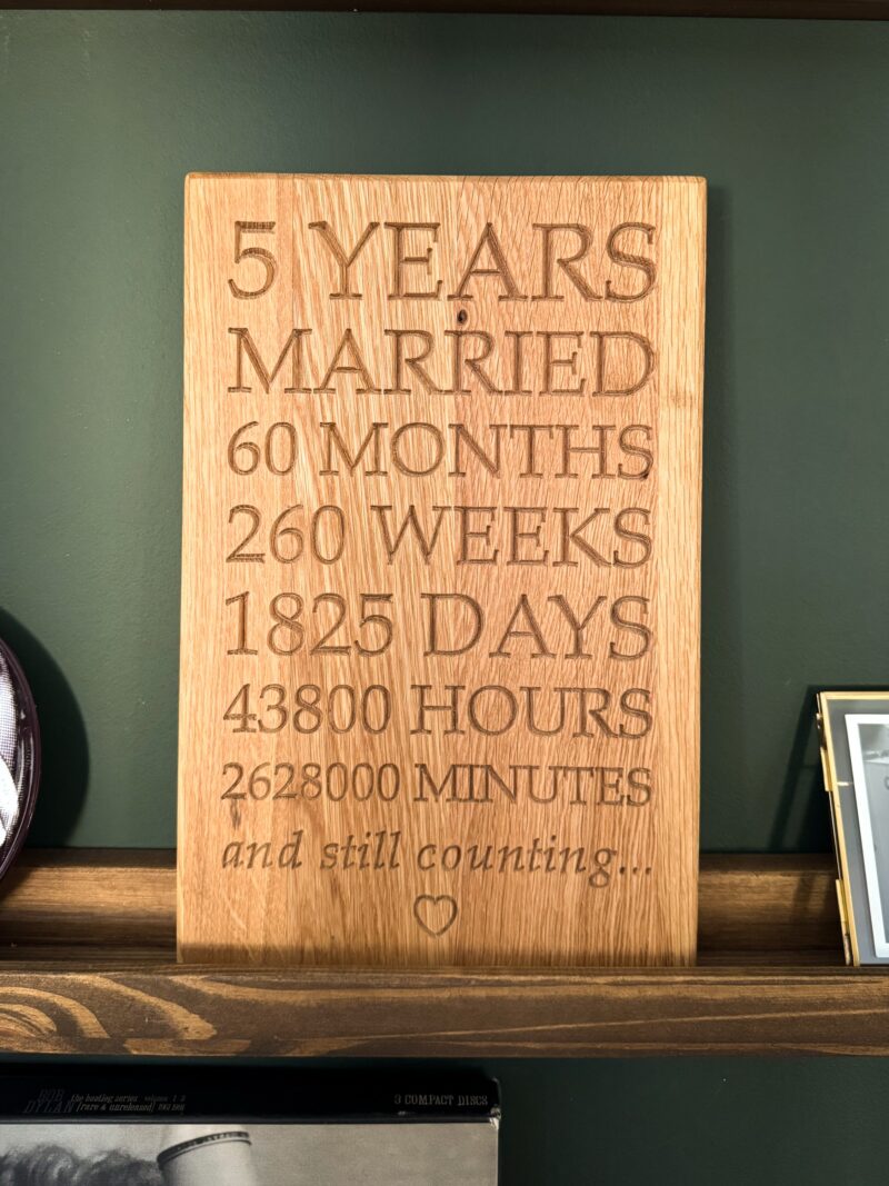 5 Year Solid Oak Anniversary Plaque - Image 5