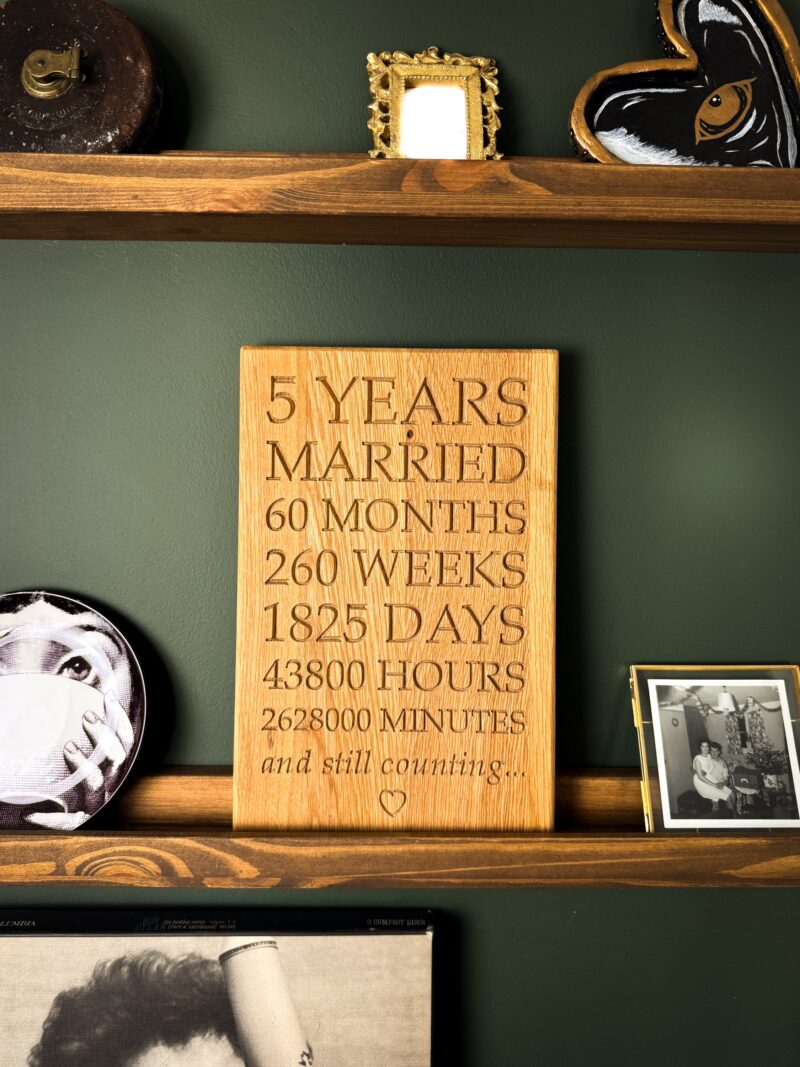 5 Year Solid Oak Anniversary Plaque - Image 4