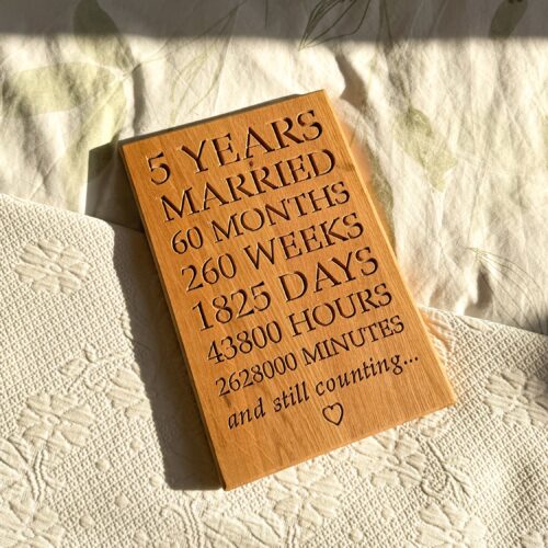 5 Year Solid Oak Anniversary Plaque