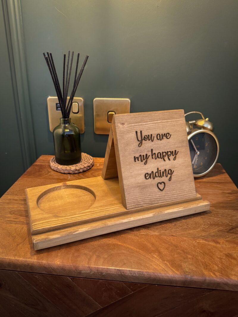 Pine Bedside Table Book Stand & Tea Holder - Image 4