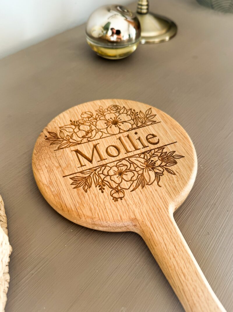 Solid Oak Personalised Hand Held Mirror - Image 5