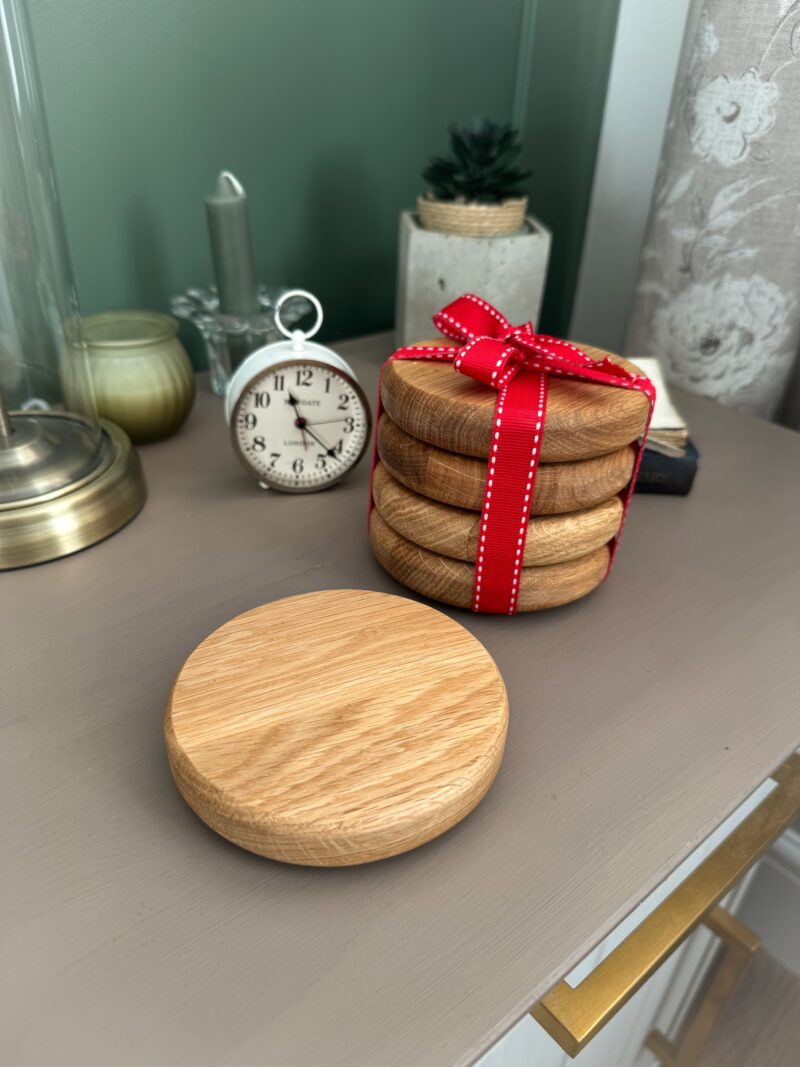 Pack of Four Chunky Solid Oak Coasters - Image 3