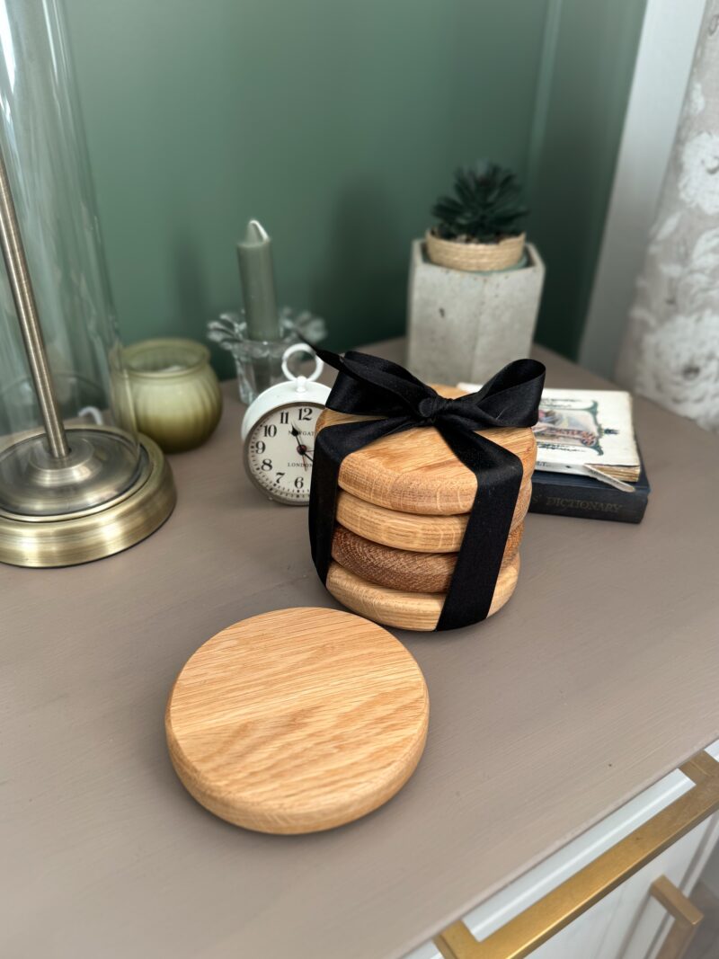 Pack of Four Chunky Solid Oak Coasters - Image 5