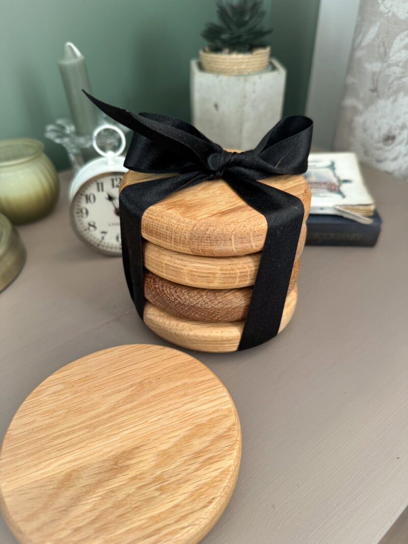 Pack of Four Chunky Solid Oak Coasters - Image 4